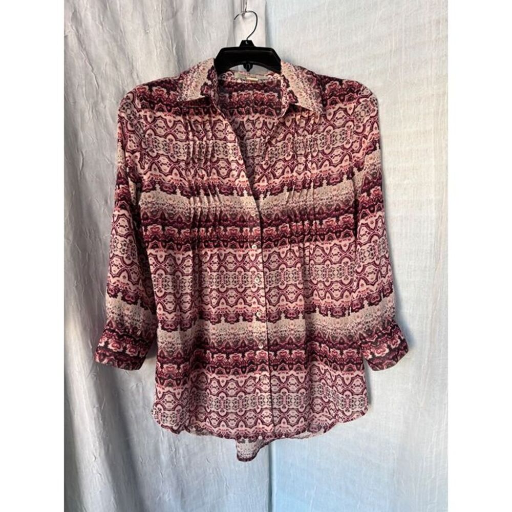 Boho Vintage America Blues sheer button-down boho blouse size s